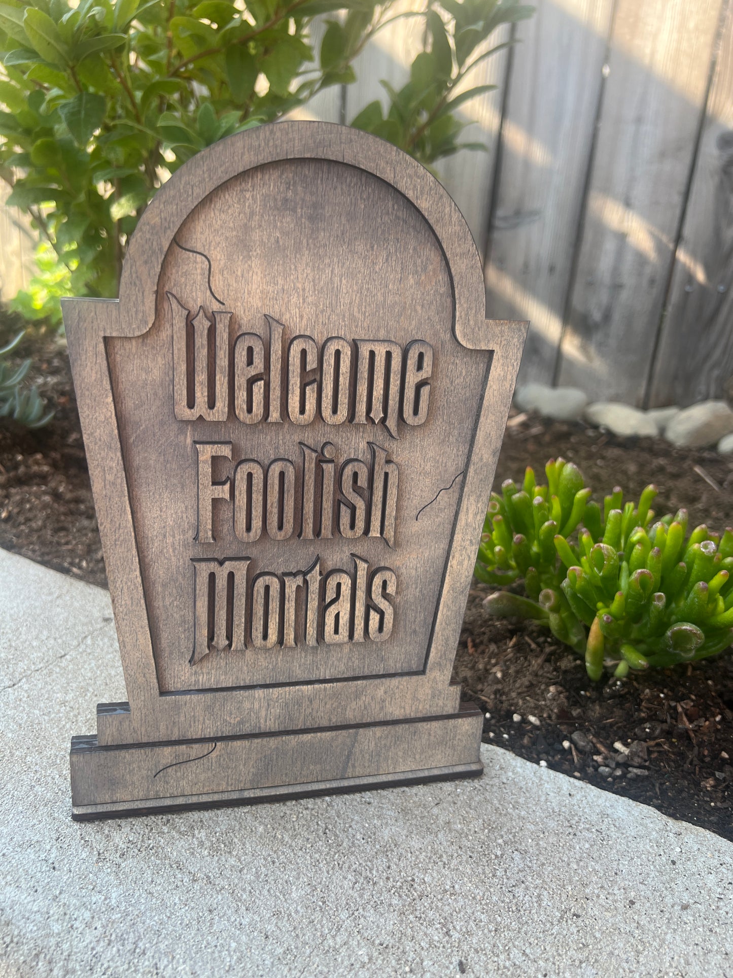 Haunted Mansion Themed Tombstone Wood Shelf Sitter: Welcome Foolish Mortals