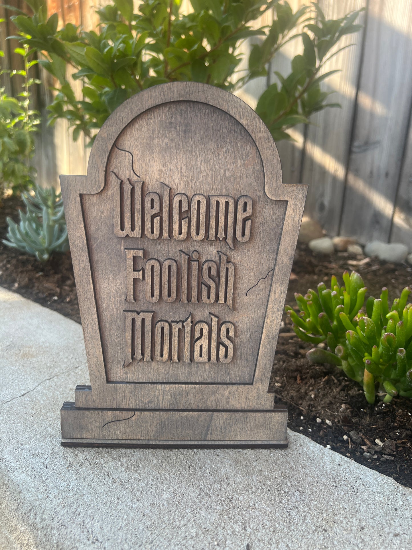 Haunted Mansion Themed Tombstone Wood Shelf Sitter: Welcome Foolish Mortals