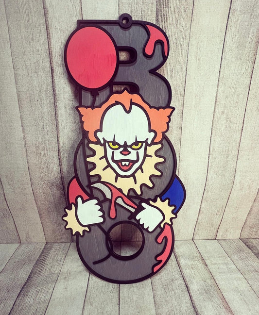 Halloween Horror Pennywise BOO Wood Sign