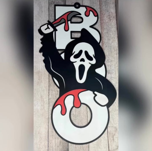 Halloween Ghost Face BOO Wood Sign